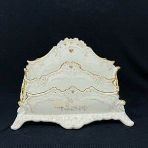 Vtg Bavarian Porcelain Desktop Ornate Letter Holder Hand Painted by Joan Kugler